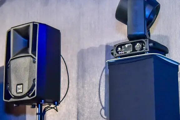 Professional PA speaker and moving light